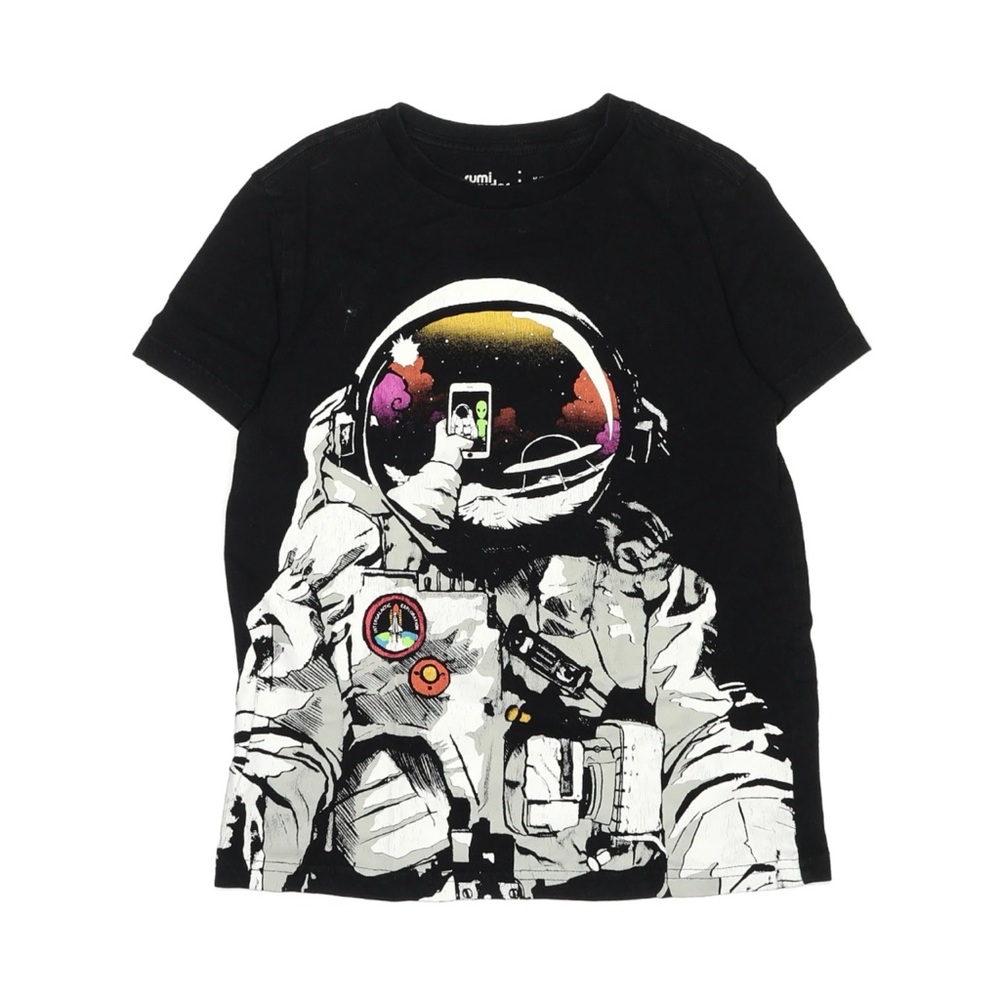 Rumi & Ryder Black Short Sleeve Space Astronaut Galaxy Graphic Tee Kids L 12/14